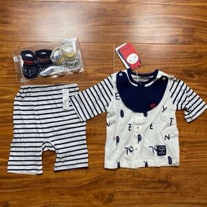 NWT New Allo & Lugh Baby Boy Navy White Shirt + Stripe Short Set Socks Size 6-9M